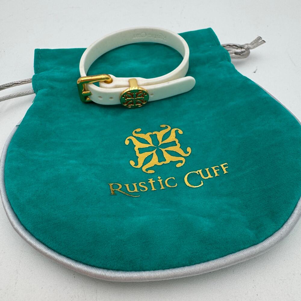 Rustic Cuff Buckle Bracelet White with Gold Clasp, Bag Included, Silicone
